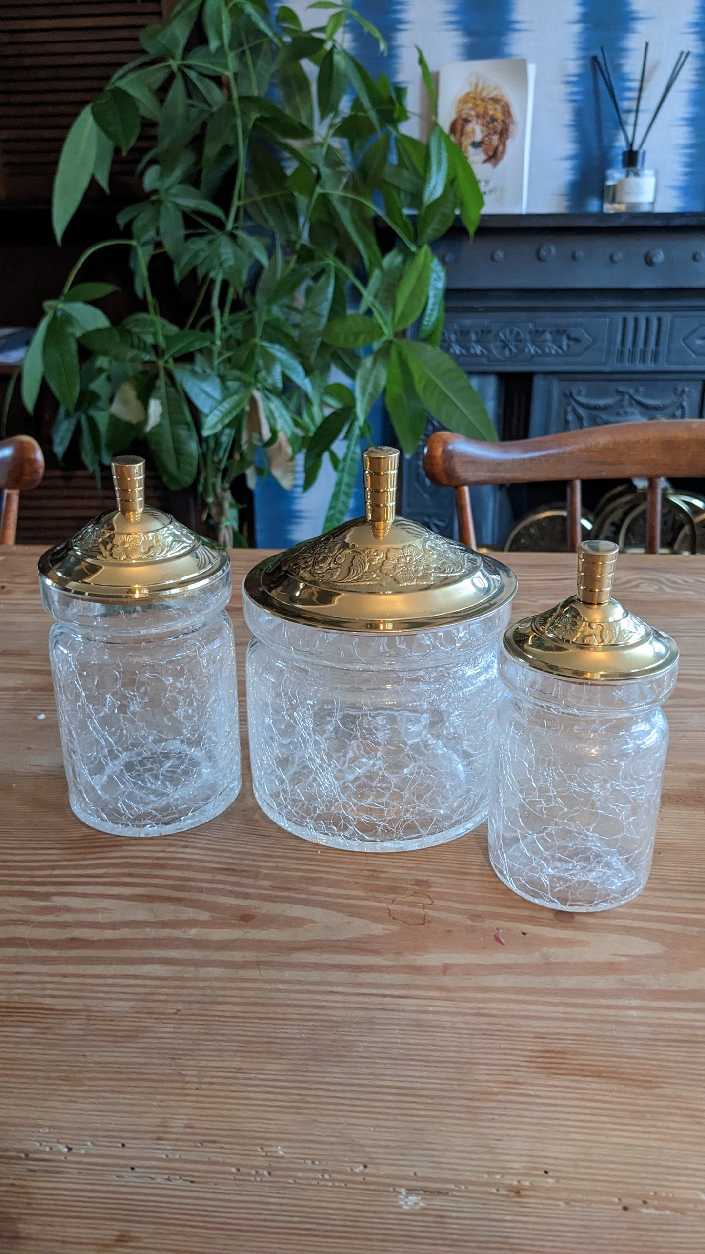 SOLD 3 Arabian crackle glass bathroom pots